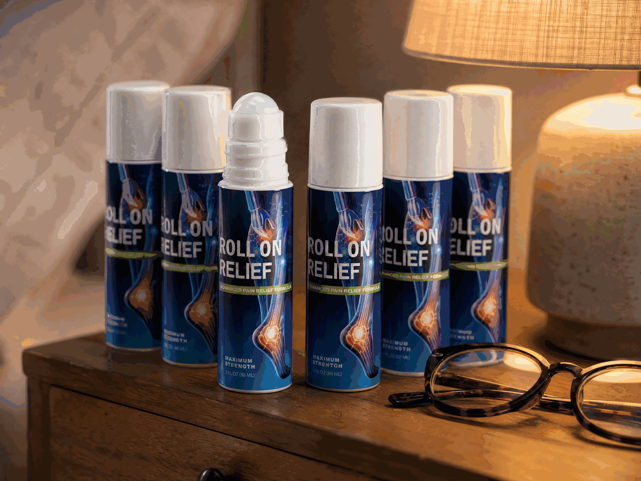 Roll On Relief 4+2 bundle on a nightstand